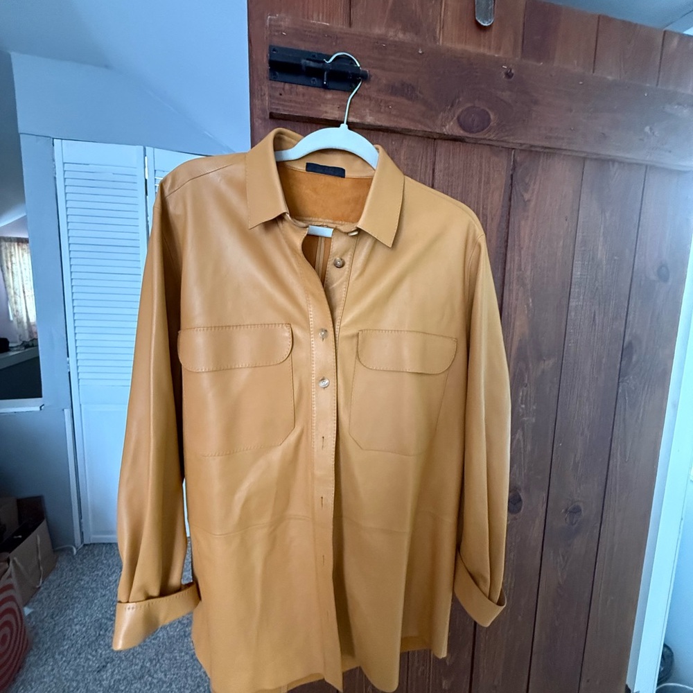 The Row Tan Leather Jacket Sleek Design